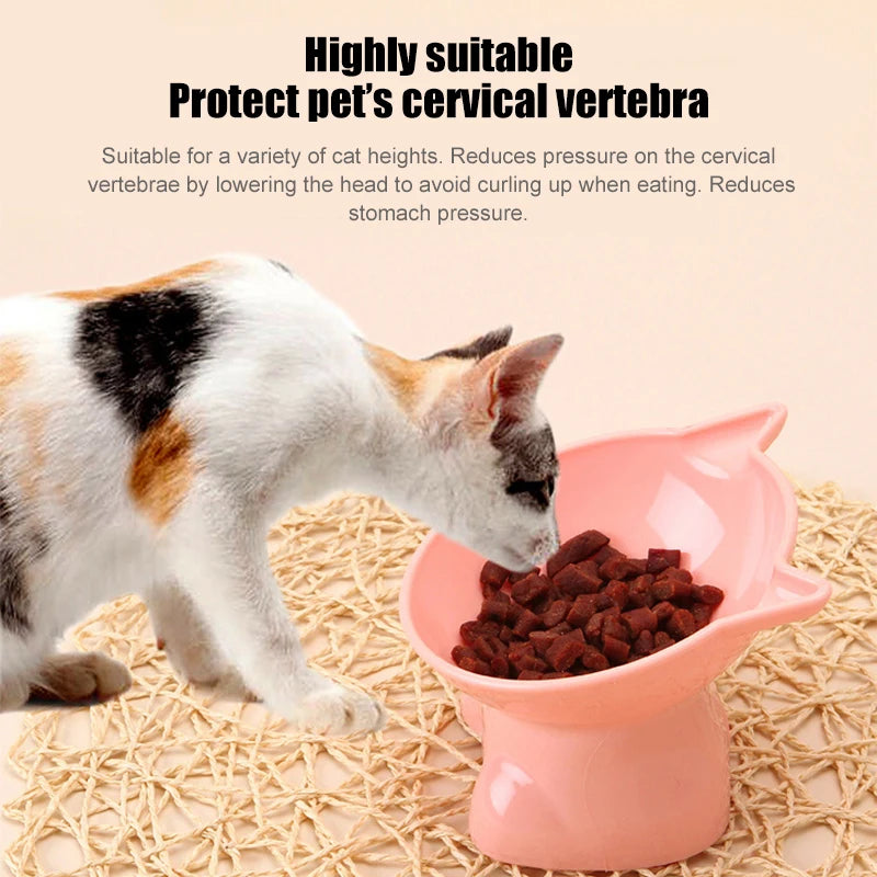 Pet Bowl Large Capacity Cats Bowls Oblique Mouth Cute Cartoon Cat Shape Cat Dog Food Dispenser Pet Feeder Pets Supplies